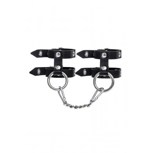 Фото товара: Черные однослойные кожаные наручники из двух ремешков, код товара: 02181/Арт.429942, номер 1