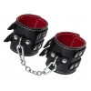 Купить Черные кожаные наручники с двумя ремнями и красной подкладкой код товара: 02131/Арт.429952. Секс-шоп в СПб - EROTICOASIS | Интим товары для взрослых 