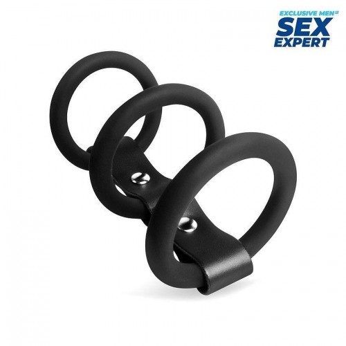 Купить Черное тройное эрекционное кольцо с ремешком код товара: SEM-55262/Арт.432148. Секс-шоп в СПб - EROTICOASIS | Интим товары для взрослых 