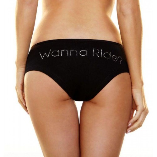 Купить Трусики-слип с надписью стразами Wanna Ride код товара: HRP-04/Арт.56079. Секс-шоп в СПб - EROTICOASIS | Интим товары для взрослых 