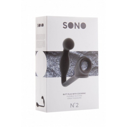 Фото товара: Чёрная анальная пробка с эрекционным кольцом SONO №2 - 11,4 см., код товара: SON002BLK/Арт.66912, номер 1