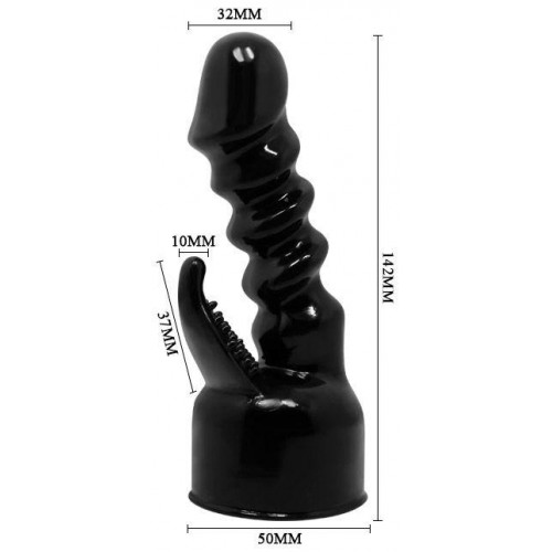 Фото товара: Чёрная насадка на вибромассажёр для клиторально-вагинального массажа, код товара: BI-014353/Арт.67140, номер 6