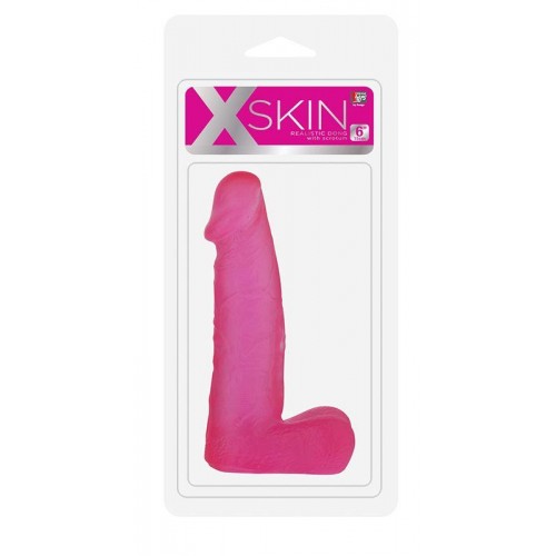 Фото товара: Розовый фаллоимитатор средних размеров XSKIN 6 PVC DONG - 15 см., код товара: 20593/Арт.67536, номер 1