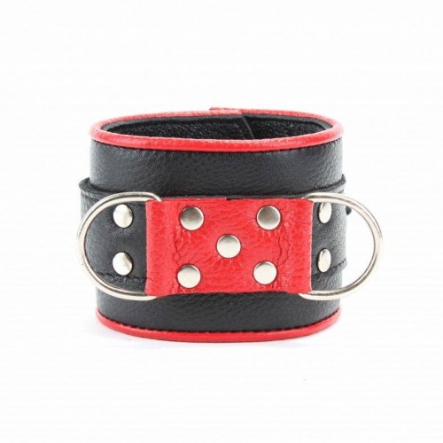 Фото товара: Широкие черные наручники с красным декором, код товара: 51018ars/Арт.67983, номер 3
