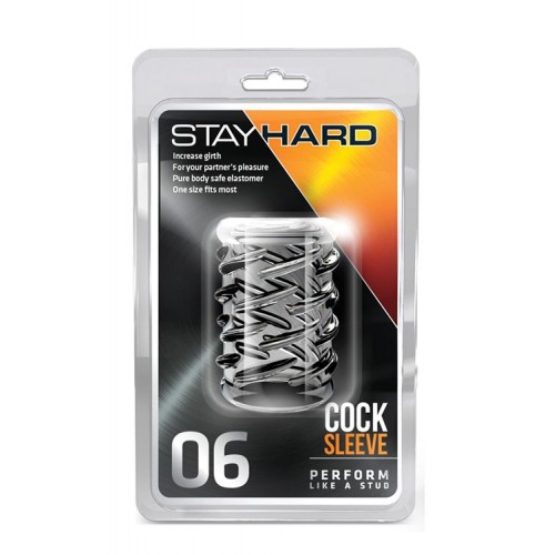 Фото товара: Прозрачная насадка с объёмными чёрточками STAY HARD COCK SLEEVE 06 CLEAR, код товара: BL-00602/Арт.68709, номер 1