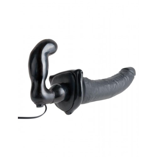 Фото товара: Черный страпон с вагинальной пробкой Deluxe Vibrating Penetrix Strap-On - 19 см., код товара: PD3958-23/Арт.68966, номер 1