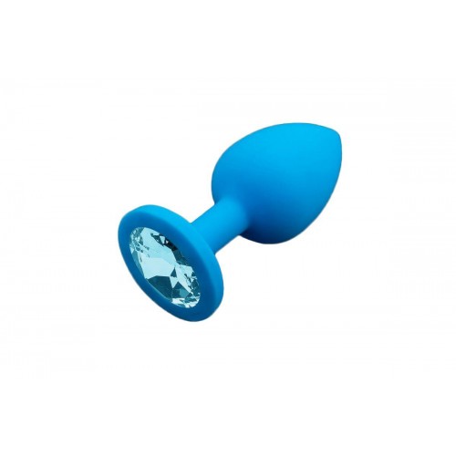 Купить Маленькая голубая силиконовая пробка с голубым кристаллом - 7,5 см. код товара: DPS024SWB/Арт.69981. Секс-шоп в СПб - EROTICOASIS | Интим товары для взрослых 