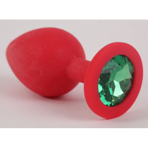 Купить Красная силиконовая пробка с зеленым кристаллом - 9,5 см. код товара: 47155-1 / Арт.72459. Секс-шоп в СПб - EROTICOASIS | Интим товары для взрослых 