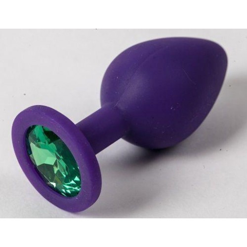 Купить Фиолетовая силиконовая пробка с зеленым кристаллом - 9,5 см. код товара: 47156-1/Арт.72464. Секс-шоп в СПб - EROTICOASIS | Интим товары для взрослых 