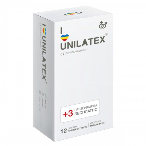 Купить Разноцветные ароматизированные презервативы Unilatex Multifruit  - 12 шт. + 3 шт. в подарок код товара: Unilatex Multifruits №12 + №3/Арт.73808. Секс-шоп в СПб - EROTICOASIS | Интим товары для взрослых 