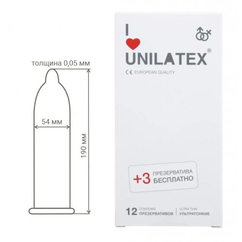 Фото товара: Ультратонкие презервативы Unilatex Ultra Thin - 12 шт. + 3 шт. в подарок, код товара: Unilatex Ultra Thin №12 + №3/Арт.73809, номер 3