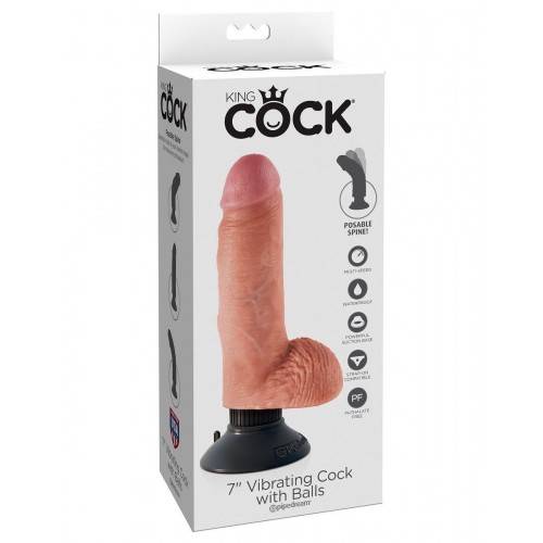 Фото товара: Телесный вибратор с мошонкой и съемной присоской 7  Vibrating Cock with Balls - 17,8 см., код товара: PD5406-21/Арт.74054, номер 3