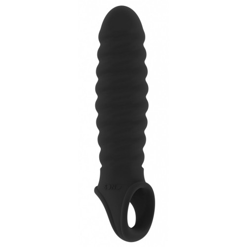 Купить Чёрная ребристая насадка Stretchy Penis Extension No.32 код товара: SON032BLK/Арт.75038. Секс-шоп в СПб - EROTICOASIS | Интим товары для взрослых 