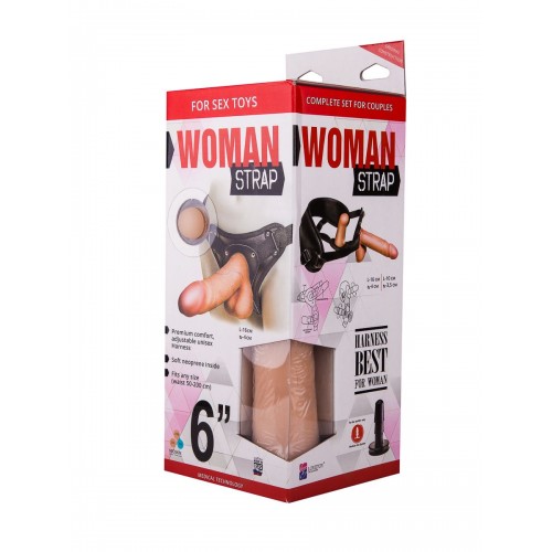 Фото товара: Женский страпон с реалистичной насадкой и вагинальной пробкой - 16 см., код товара: 831403/Арт.79354, номер 9