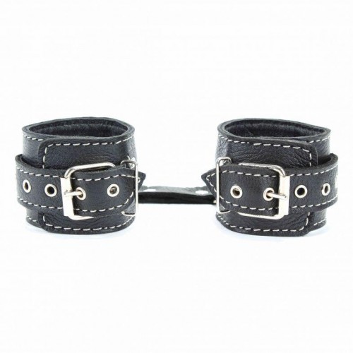 Фото товара: Чёрные кожаные наручники с крупной строчкой, код товара: 51022ars/Арт.80333, номер 1