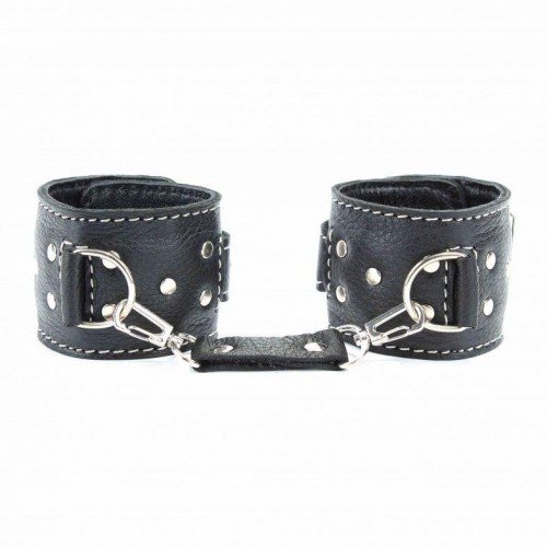 Фото товара: Чёрные кожаные наручники с крупной строчкой, код товара: 51022ars/Арт.80333, номер 2