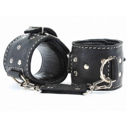 Купить Чёрные кожаные наручники с крупной строчкой код товара: 51022ars/Арт.80333. Онлайн секс-шоп в СПб - EroticOasis 