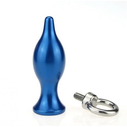 Фото товара: Синяя металлическая анальная пробка с кольцом - 7 см., код товара: 47419/Арт.80609, номер 1