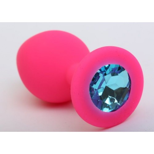Купить Розовая силиконовая пробка с голубым кристаллом - 8,2 см. код товара: 47405-1 / Арт.80774. Секс-шоп в СПб - EROTICOASIS | Интим товары для взрослых 