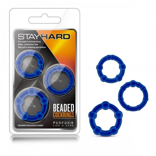 Фото товара: Набор из 3 синих эрекционных колец Stay Hard Beaded Cockrings, код товара: BL-00013/Арт.84806, номер 1