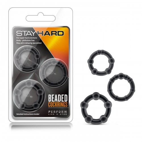 Фото товара: Набор из 3 чёрных эрекционных колец Stay Hard Beaded Cockrings, код товара: BL-00015/Арт.84807, номер 1