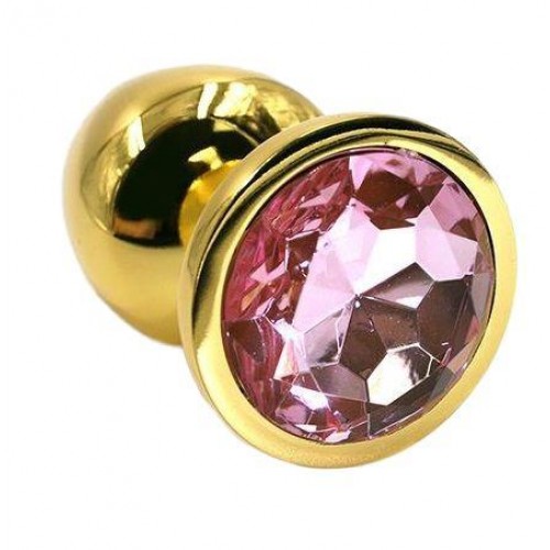 Фото товара: Золотистая алюминиевая анальная пробка с светло-розовым кристаллом - 6 см., код товара: KL-AL001SG/Арт.87554, номер 1