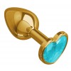Фото товара: Золотистая анальная втулка с голубым кристаллом-сердцем - 7 см., код товара: 511-05 aqua-DD/Арт.101529, номер 1