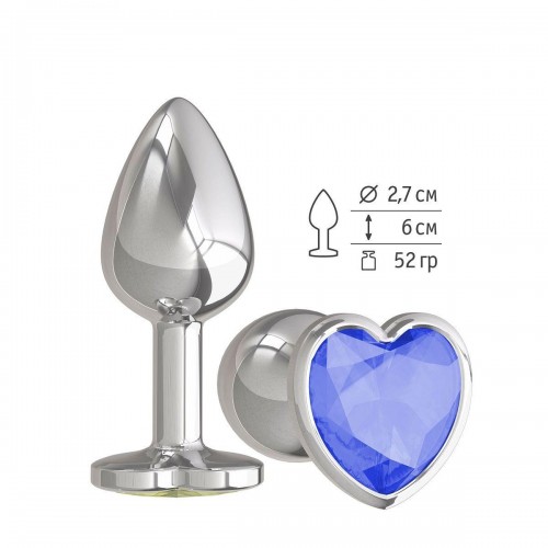 Фото товара: Серебристая анальная втулка с синим кристаллом-сердцем - 7 см., код товара: 514-07 blue-DD/Арт.101533, номер 1