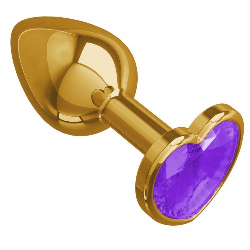 Фото товара: Золотистая анальная втулка с фиолетовым кристаллом-сердцем - 7 см., код товара: 511-08 purple-DD/Арт.103138, номер 1