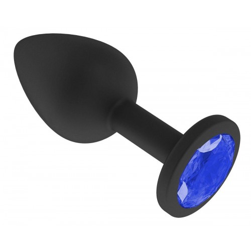 Фото товара: Чёрная анальная втулка с синим кристаллом - 7,3 см., код товара: 518-07 blue-DD/Арт.103165, номер 1