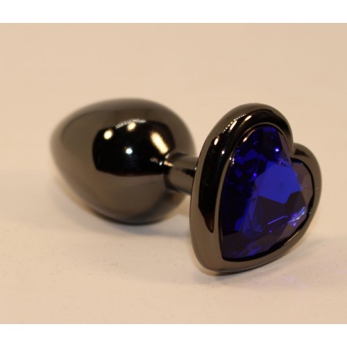 Фото товара: Чёрная анальная пробка с синим стразом-сердцем - 8 см., код товара: 47447-3 / Арт.103306, номер 1