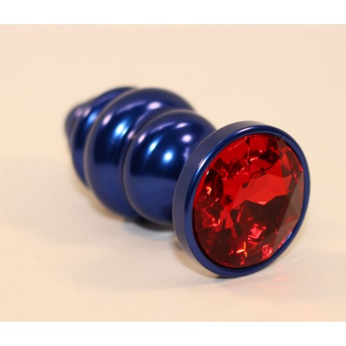 Фото товара: Синяя рифлёная пробка с красным кристаллом - 7,3 см., код товара: 47428-2 / Арт.103311, номер 1