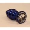 Фото товара: Синяя рифлёная пробка с прозрачным кристаллом - 7,3 см., код товара: 47428-4/Арт.103312, номер 1