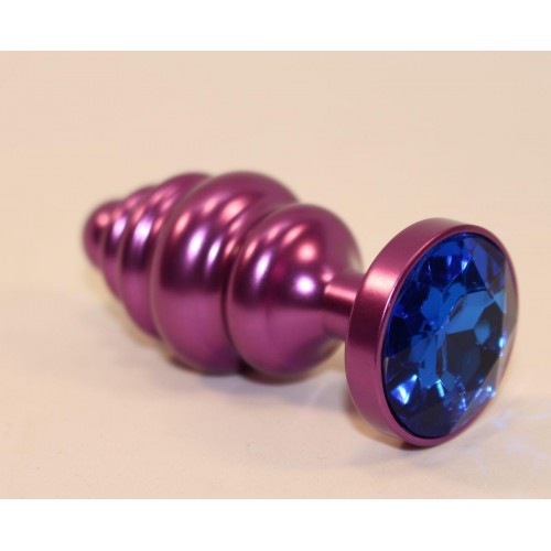 Фото товара: Фиолетовая рифленая пробка с синим кристаллом - 7,3 см., код товара: 47429-3/Арт.103317, номер 1