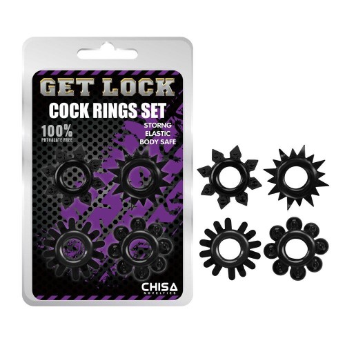 Купить Набор из 4 черных эрекционных колец Get Lock код товара: CN-330358238/Арт.103975. Секс-шоп в СПб - EROTICOASIS | Интим товары для взрослых 