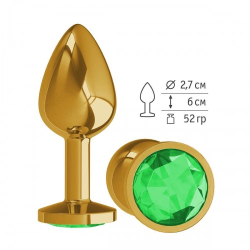 Купить Золотистая анальная втулка с зеленым кристаллом - 7 см. код товара: 510-03 green-DD/Арт.106705. Секс-шоп в СПб - EROTICOASIS | Интим товары для взрослых 