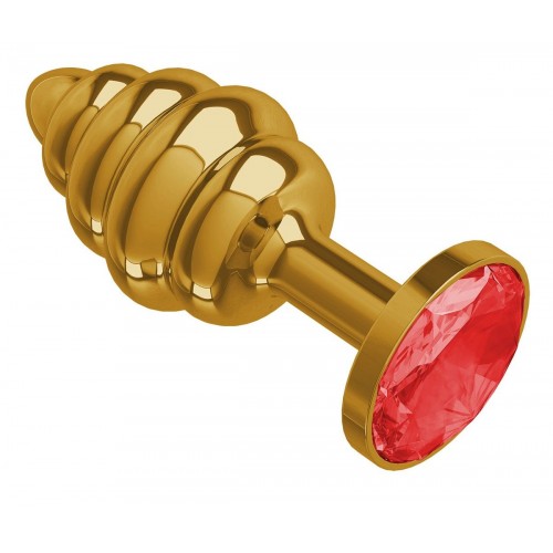 Фото товара: Золотистая пробка с рёбрышками и красным кристаллом - 7 см., код товара: 512-04 red-DD/Арт.106715, номер 1