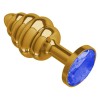 Фото товара: Золотистая пробка с рёбрышками и синим кристаллом - 7 см., код товара: 512-07 blue-DD/Арт.106717, номер 1