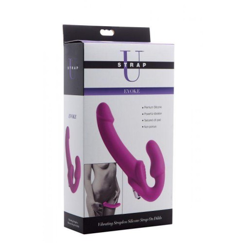 Фото товара: Ярко-розовый безремневой вибрострапон Evoke Vibrating Strapless Silicone Strap-on Dildo, код товара: AE826/Арт.107338, номер 2