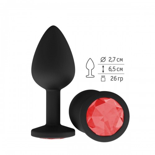 Фото товара: Чёрная анальная втулка с красным кристаллом - 7,3 см., код товара: 518-04 red-DD/Арт.109311, номер 1