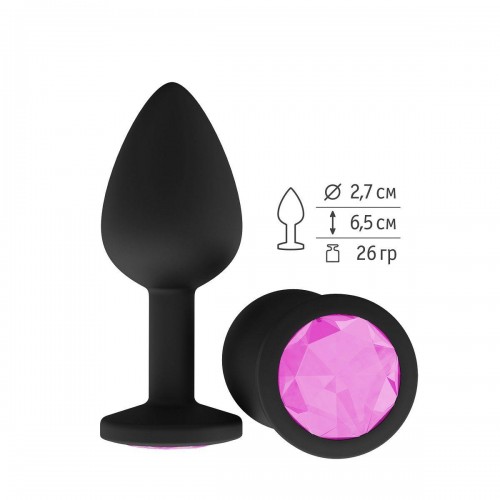 Фото товара: Чёрная анальная втулка с розовым кристаллом - 7,3 см., код товара: 518-06 pink-DD/Арт.109312, номер 1