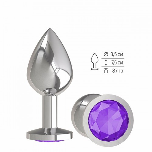 Купить Серебристая средняя пробка с фиолетовым кристаллом - 8,5 см. код товара: 523-08 purple-DD/Арт.109383. Секс-шоп в СПб - EROTICOASIS | Интим товары для взрослых 