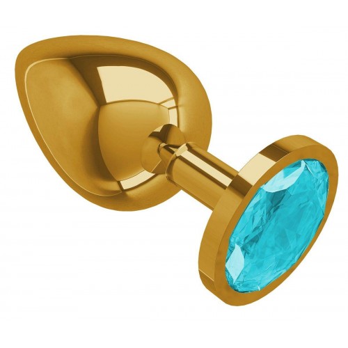 Фото товара: Золотистая большая анальная пробка с голубым кристаллом - 9,5 см., код товара: 530-05 aqua-DD/Арт.109389, номер 1