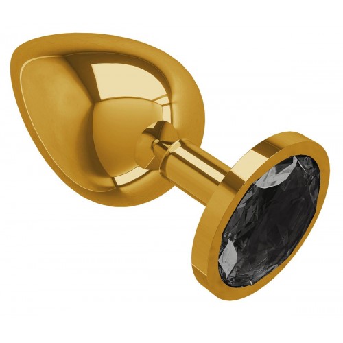 Фото товара: Золотистая большая анальная пробка с чёрным кристаллом - 9,5 см., код товара: 530-09 black-DD/Арт.109393, номер 1