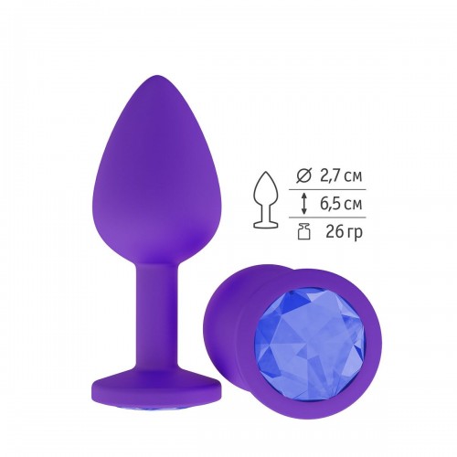 Купить Фиолетовая силиконовая пробка с синим кристаллом - 7,3 см. код товара: 519-07 blue-DD/Арт.109562. Секс-шоп в СПб - EROTICOASIS | Интим товары для взрослых 