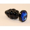 Купить Черная фигурная анальная пробка с синим кристаллом - 8,2 см. код товара: 47474-3/Арт.110347. Секс-шоп в СПб - EROTICOASIS | Интим товары для взрослых 