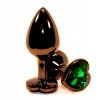 Фото товара: Черная коническая анальная пробка с зеленым кристаллом-сердечком - 8 см., код товара: 47447-6/Арт.110350, номер 1