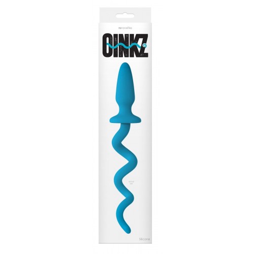 Фото товара: Голубая анальная пробка с хвостом-спиралью Oinkz, код товара: NSN-0511-47 / Арт.110629, номер 1