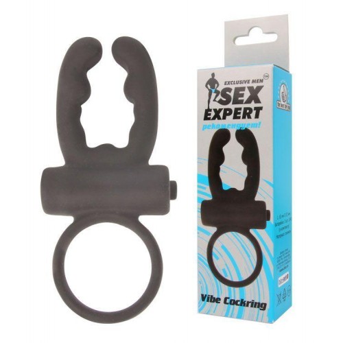 Фото товара: Чёрное эрекционное кольцо с вибрацией и рожками Sex Expert, код товара: SEM-55056/Арт.112427, номер 1