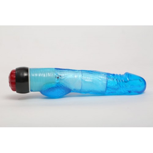 Фото товара: Голубой вибратор-реалистик с мошонкой и подсветкой - 21,5 см., код товара: 47483/Арт.113035, номер 1